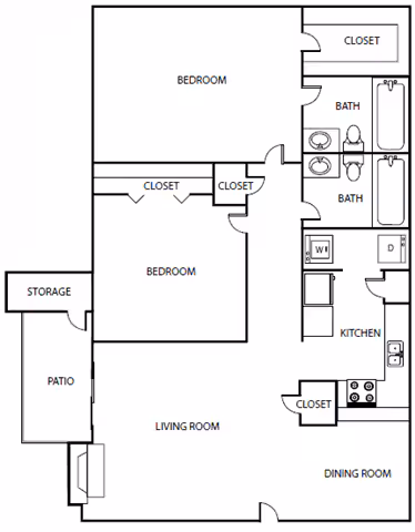 2 Beds • 2 Bath 03202 floor plan